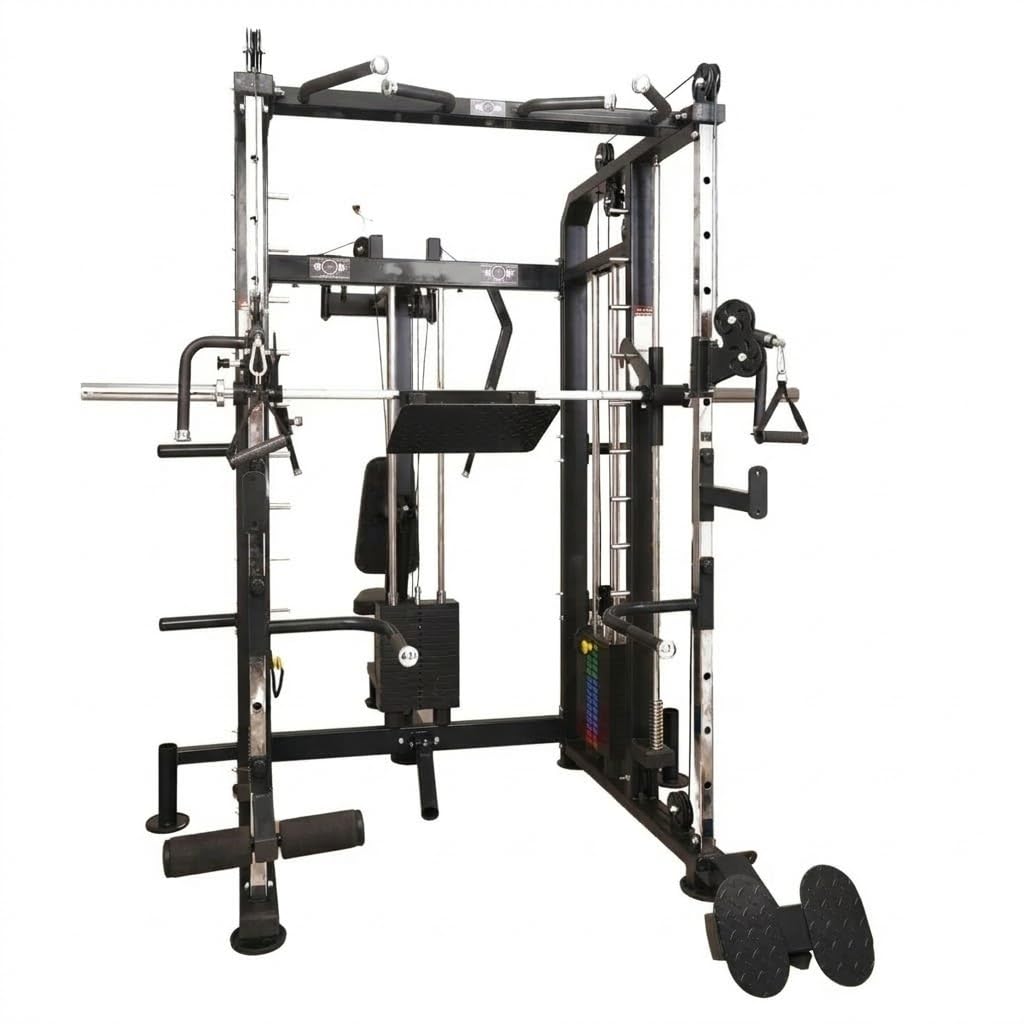 gym24 iron weight stack multi home gym gfts-701 - functional trainer with smith machine and pec fly with rear delt (whole black, iron stack)
