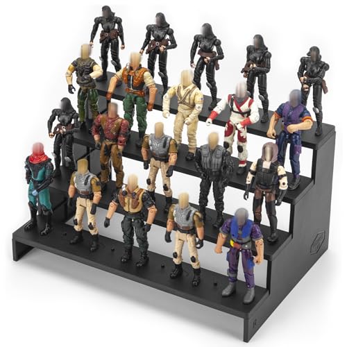 3.75 inch Action Figure Risers Stand, VINTAGE (1977-1985) Star was/ Gijeo Figure Display Stands with Flexible Pegs, Toy Support Base Holder Accessories for 1/18 Scale Figures, 4 Tiers, Black
