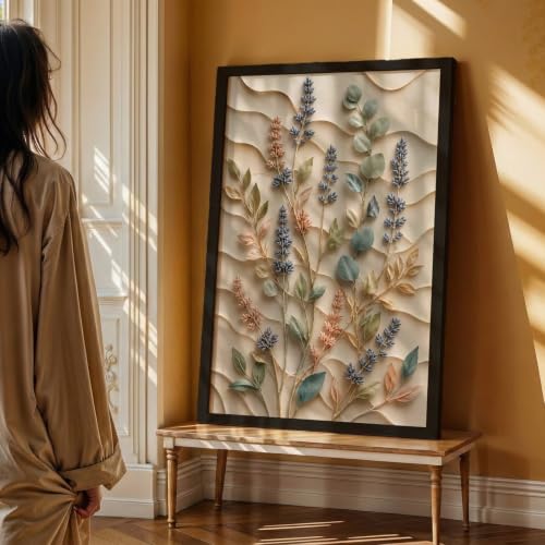 Image of NoWorries Floral Botanical Wall Painting with Frame | Premium Textured Flower & Leaf Artwork, Pastel Nature Wall Decor Framed for Living Room Bedroom Office and Home Decoration (Art-11,17x25inch)
