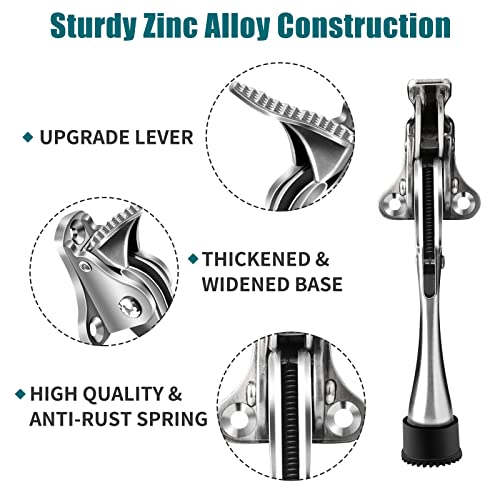 TOKPLNU Door Stops, 4 Inch Long Kick Down Door Stop Heavy Duty Silver Kick Down Door Locks Stopper, Zinc Alloy, Kick Down Door Stay Holder with Rubber Tip & Spring for Patio Outdoor Gate - Image 4