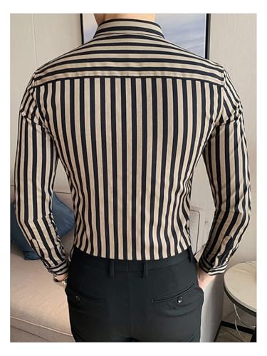 OYOANGLE Men's Striped Print Button Down Shirts Collared Neck Long Sleeve Office Work Tops2