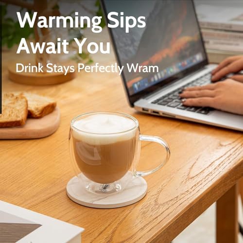 Image of Double Walled Insulated Glass Coffee Mugs, Double Layer Tea Cups with Handle for Latte, Cappuccino, Espresso, Iced Tea Dishwasher & Microwave Safe (Pack of 4, 250 ML)