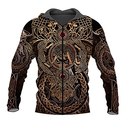 Sweat à capuche bleu Harajuku imprimé 3D motif Viking style urbain taille XXXXL