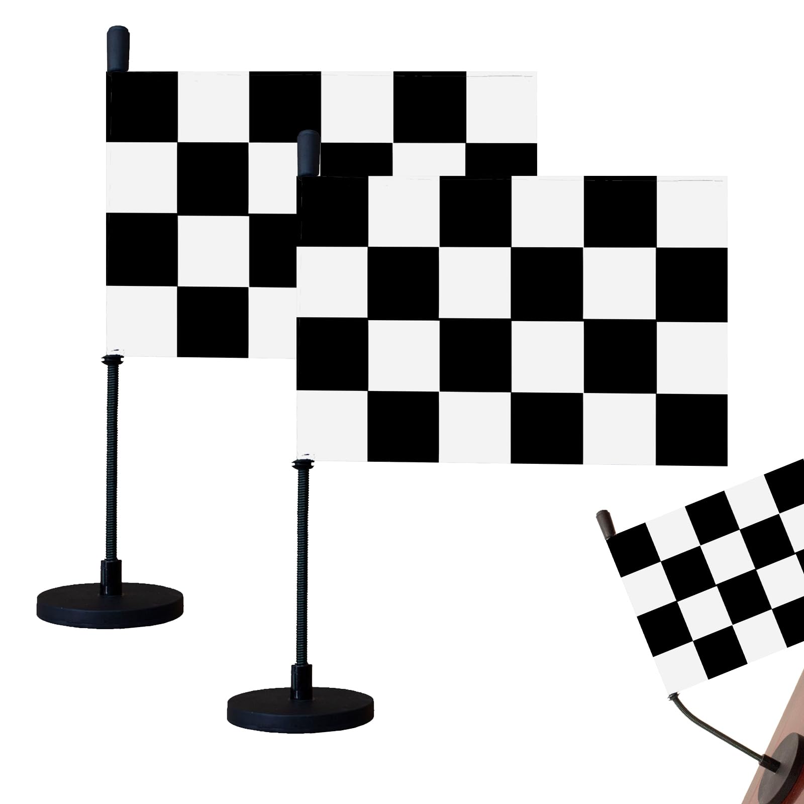 Drapeau national de capot de voiture avec base magnétique et mât flexible pour camion, bateau, véhicule (carreaux)