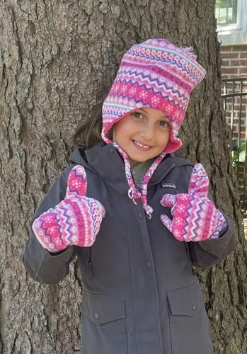 N'Ice Caps Girls Hat Gloves Set Kids Fleece Winter Warm Sherpa Lined Fair Isle4
