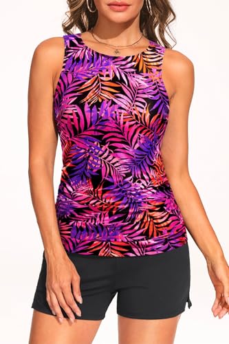 Image of Tankini Swimsuits with Shorts - Two Piece Tummy Control Bathing Suits High Neck Swimwear with Two Side Pockets
