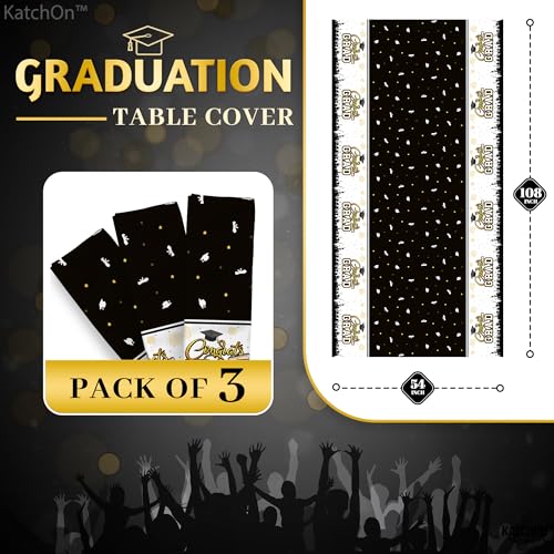Image of KatchOn, Black and Gold Graduation Tablecloth -108x54 Inch, Pack of 3 | Congrats Grad Tablecloth for Graduation Decorations 2026, Grad Party Decorations 2026 | Graduation Table Decorations 2026
