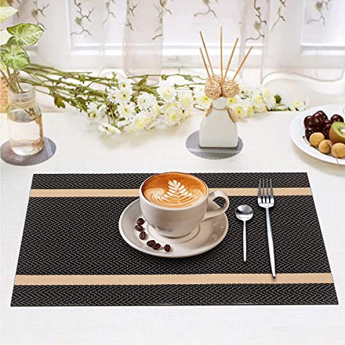 Image of Dining Table Placemats & Runner Set - Heat Resistant, Washable & Stain Resistant Woven Vinyl Mats | Table Runner & 6 Placemats Set for Stylish Dining (45x30 cm Placemats, 180x30 cm Runner)
