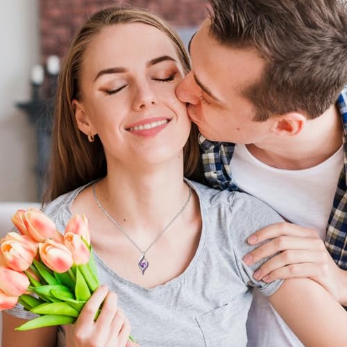 KiiKii Birthday Gifts for Women Birthstone Necklace Platinum Plated 925 Sterling Silver Forever Love Heart Pendant Meaningful Jewelry Gifts for Wife Mom4