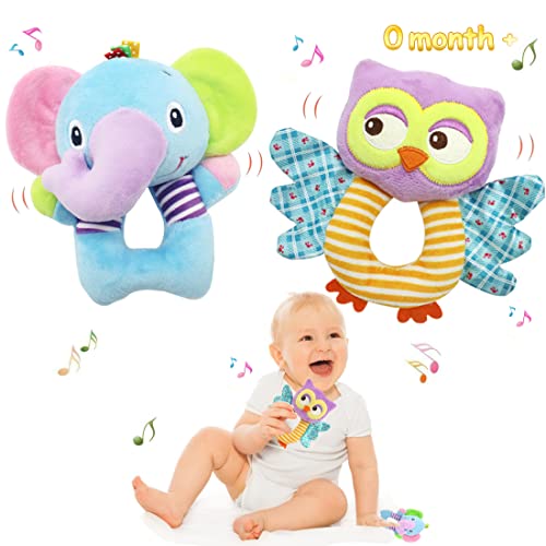 Image of BLOOBLOOMAX Baby Car Seat Toys, Infant Soft Plush Rattle, Cute Animal Doll,Early Development Hanging Stroller Toys for Newborn Boys Girls Gifts (2 PCS)