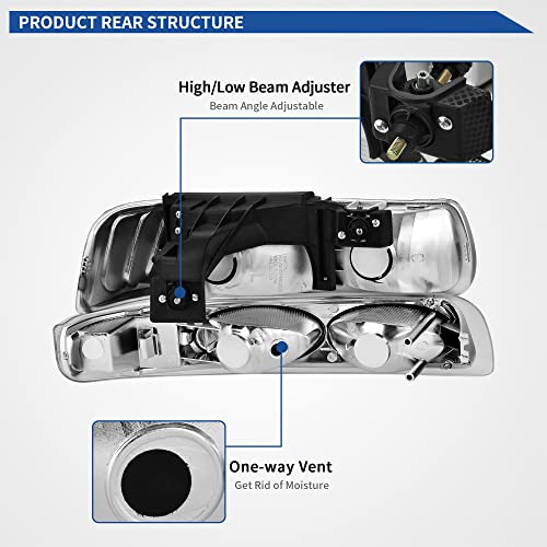 Image of OEDRO Headlight Assembly Replacement for 1999-2002 Chevy Silverado 1500 2500 /2001 2002 Chevy Silverado 1500HD 2500HD 3500 /00-06 Tahoe Suburban 1500 2500 Headlamp with Bumper Light Amber Reflector