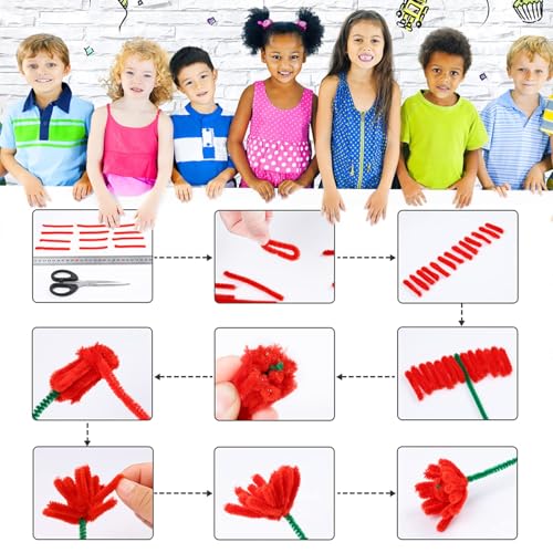 Image of Caydo 200 Pieces Red Pipe Cleaners for Flowers Making