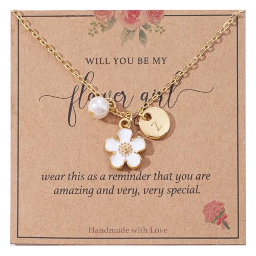 Image of Initial A-Z Letter Necklace for Flower Girl,14K Personalized Proposal Gifts for Flower Girl On Wedding Bridal Shower Party