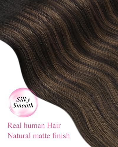 Image of YoungSee Human Hair Tape in Extensions Dark Brown Tape in Hair Extensions Balayage Dark Brown to Ash Brown Real Human Hair Tape-in Extension 16In Ombre Hair Extensios Real Human Hair Tape-in 20pcs 50g