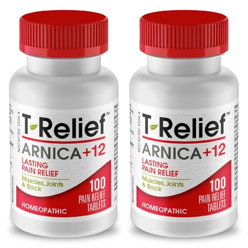 MediNatura T-Relief Pain - Arnica Medication for Naturally Soothing Body Aches - Supports Muscle, Joint & Back Relief - Chewable Tablets - Plant-Based Tablets - Non-Addictive - 100 Count - 2 Pack