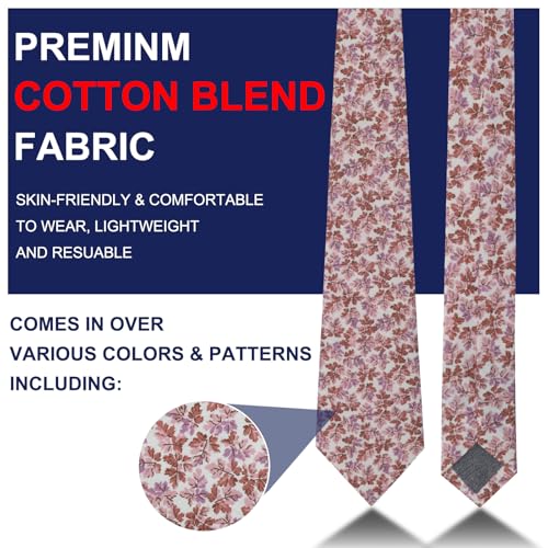 Image of Mantieqingway Men's Skinny Tie, Cotton Floral Ties for Men Wedding Necktie for Groom, Groomsmen, Missions, Dances