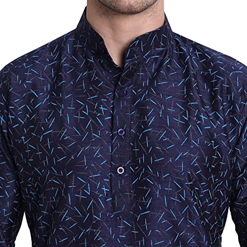 SKAVIJ Men's Art Silk Printed Kurta Pajama Set Festive Wear Dress Suit3