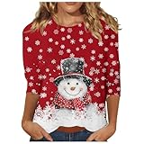 QJDFLL Damen Pullover Weihnachten weihnachtsshirt Baumwolle Ugly Shirt only weihnachtspulli Sweatshirt Weihnachtspullover schwanger große größen Weihnachts Overall Langarmshirt(Rot,XL)