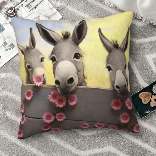 Coussin âne et fleurs en velours côtelé pour décoration canapé - 8