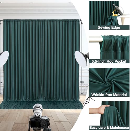 Image of 10x10ft Hunter Green Backdrop Curtain for Wedding Parties Wrinkle Free Fabric Dark Green Drapes Backdrop Decoration for Baby Shower Birthday Photography Decoration 2 Panels, 5ft x 10ft