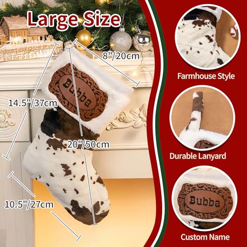 Chaussette de Noël imprimé vache cowboy décor de cheminée de ferme - 4