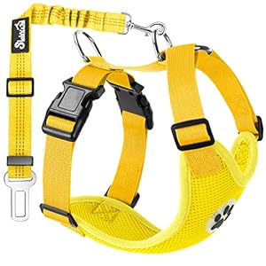 SlowTon Arnés de Coche para Perro con Correa de Conector, multifunción, Ajustable, Doble Tejido de Malla Transpirable, arnés de Chaleco de Viaje con cinturón de Seguridad