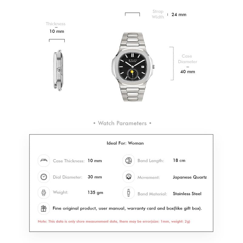 Image of Sylvi Urbane Moon Black Silver Analog Watch for Men | Premium Squircle Case Black Analog Watch | Stainless Steel Strap