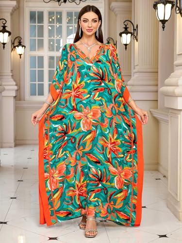 Image of KECVOT Kaftan Dresses for Women V-Neck Print Swimsuit Cover Up Plus Size Beach Caftan Lounge Dress