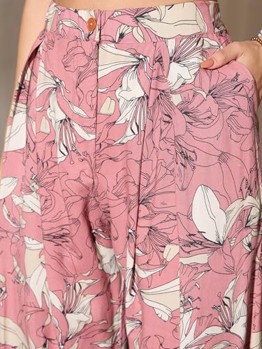Image of barcino Pink Tropical Front Tie Top With Pants