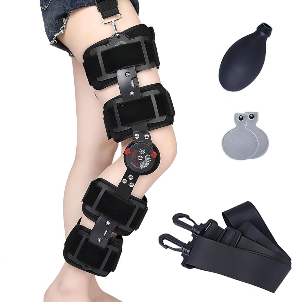 Tutore regolabile per ginocchio con cerniera e stabilizzatori per gamba – Ortesi post-operatoria per LCA, LCP, strappo del menisco, artrite e osteoartrite, supporto ortopedico per riabilitazione per
