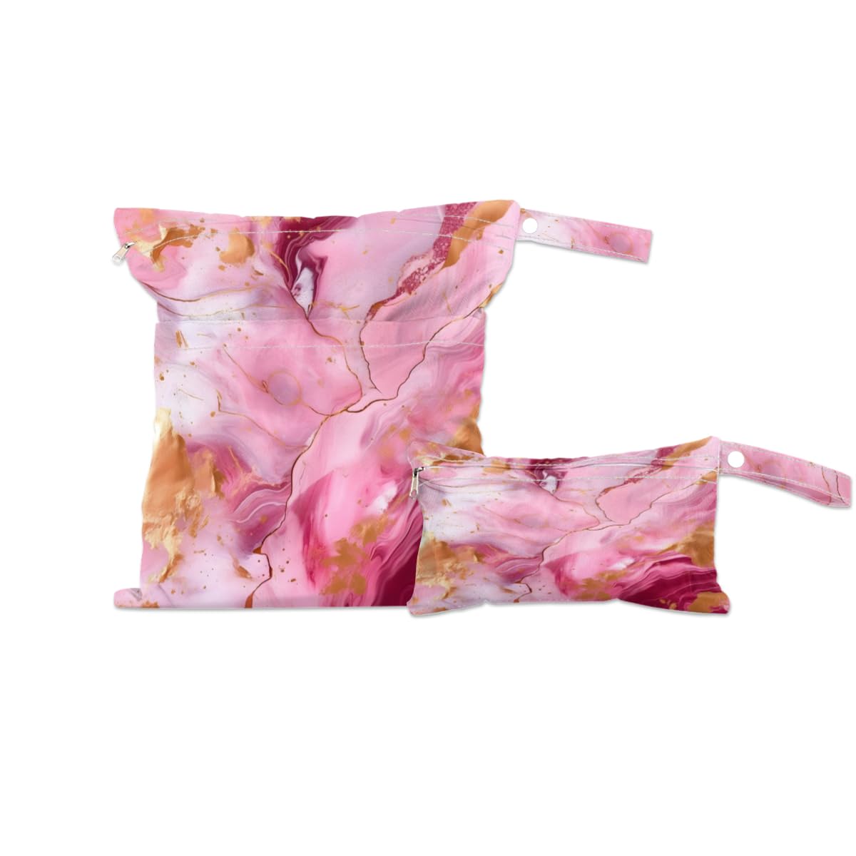 2 Pack Wet Bags for Swimsuits, Abstract Marble Waterproof Washable Dirty Clothes Bag Pink Gold Marble Wet Dry Bag with Zipper Pocket Bathing Suit Workout Bag Wet Swimsuit Bag for Travel Beach