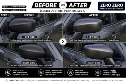 Image of ZERO ZERO Right & Left Side ORVM Mirror Cover Cap for Maruti Suzuki Baleno Base Model | Grandeur Grey (WBF) | No Indicator Cut Type | Door Side Mirror Cover Pair | Premium ABS Replacement.