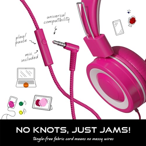 Casque enfant pliable rose avec micro MYZI volume sécurisé 85 dB pour iPad