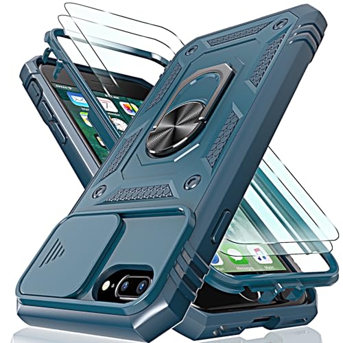 HpulaCase for iphone 7 Plus / 8 Plus Case with Camera Cover Slider, 2*Screen Protectors,Build in 360°Rotating Ring Kickstand, Military Grade Protective Case for iphone 6 Plus-Blue