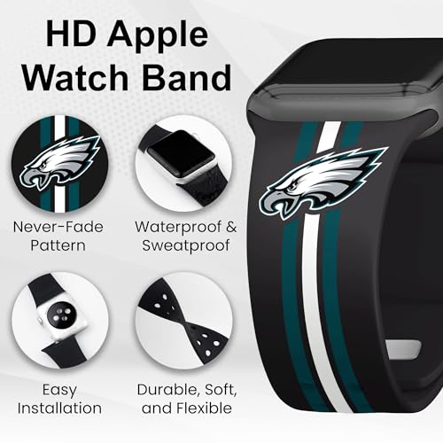 Game Time Philadelphia Eagles HD Watch Band Compatible with Apple Watch (42/44/45mm Short Stripes)