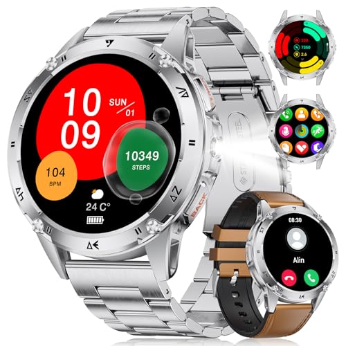 FEELNEVER Reloj inteligente para hombre con linterna, reloj inteligente Amoled de 1.4 pulgadas siempre encendido, para hombre con llamada/respuesta de llamada, reloj inteligente IP68 con monitor de
