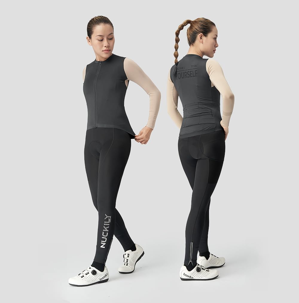 NUCKILY Radtrikot Damen, Langarm Professionelles Rennradtrikot Radbekleidung mit Taschen Silm Fit Atmungsaktiv Fahrradbekleidung