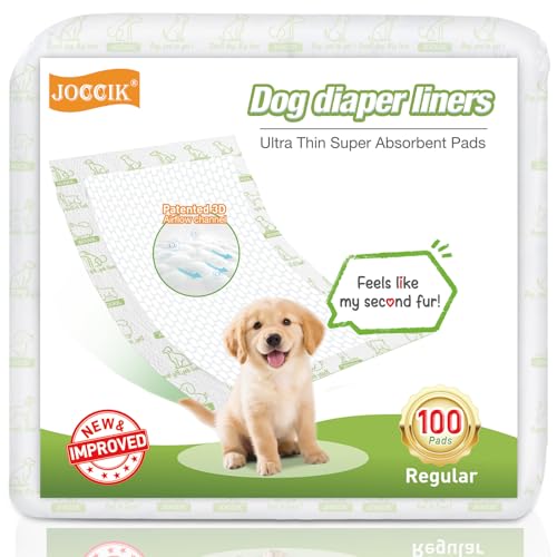 JOCCIK Dog Diaper Liners 150 Count Super Absorbent Booster Pads for Male and Female Dogs Ultra-Thin and Breathable Regular