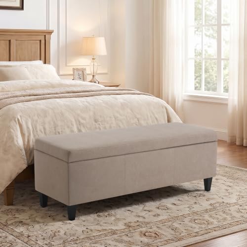 Image of Storage Ottoman Bench, 50.3 inch Fabric Upholstered End of Bed Bench (Brown)