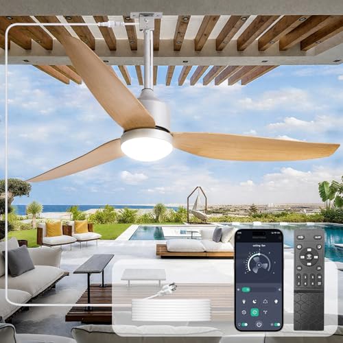 Image of Depuley 52-Inch Ceiling Fans with Lights: Outdoor Waterproof Ceiling Fan for Patios - Plug in Gazebo Fans with Remote Control - Low Profile Outdoor Fan 3 CCT DC Motor for Pergola Porch - Wood Color