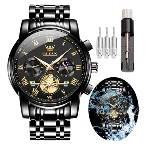 Image of OLEVS Men's Analog Watch Multi Color Business Stainless Steel Waterproof Luminous Quartz Watch Luxury Leisure Date Simulation Original Bowl Watch