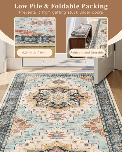 Madane Runner Rugs for Hallway 2x10 Long Washable Non-Slip Hallway Runner Rug Low-Pile Stair Kitchen Runner Soft Throw Carpet for Entrance Living Dining Laundry Room (Orange/Blue, 2 x 10)
