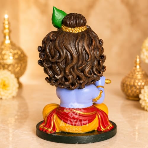 Image of Balroop Blessings Natkhat Krishna Murti for Car Dashboard | 3.5 Inch Cute Laddu Gopal Idol | Premium Hand-Painted UV Resin Murti | Home Temple, Office & Gift