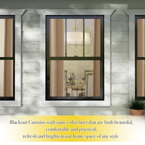 Image of NICETOWN Bedroom Full Blackout Curtain Panels, Super Thick Insulated Grommet Cold Reducing Drapes, Double-Layer Blackout Draperies for Small Window (Set of 2 Pcs, 42 by 63-inch, Warm Beige)