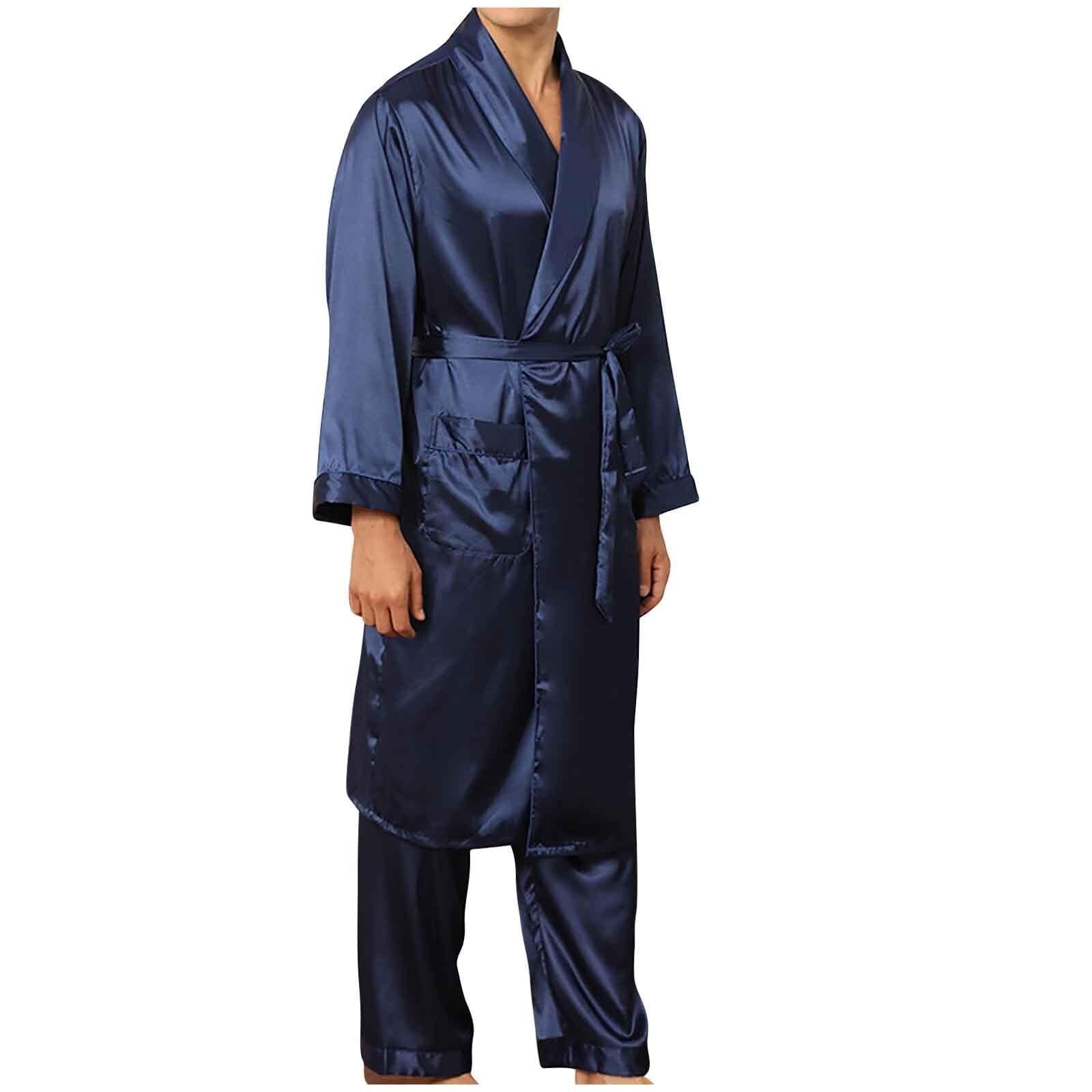 Conjunto de albornoz tipo kimono sedoso for hombre, 2 piezas, ligero
