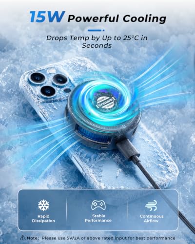 Image of GRENARO 15W Magnetic Phone Cooler for Gaming, Smart AI /L1 /L2 Mode for Temperature Control, Instant Freeze Gaming Cooler for Phone, Cooling Fan for Mobile with Enhanced Refrigeration Chip (Black Blue)