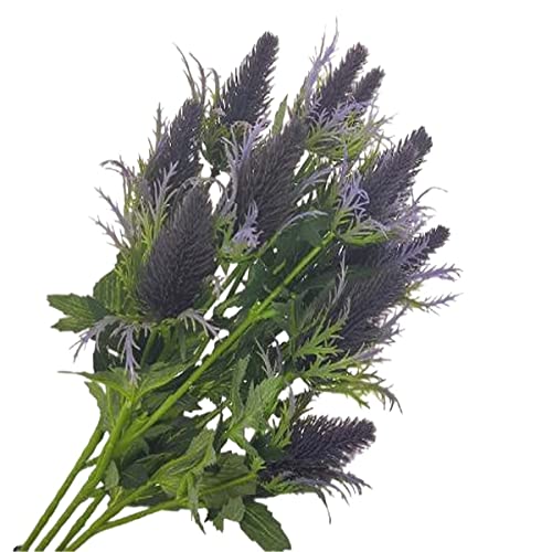 Allinlove 4 Bundles Artificial Thistle Spray Eryngo Fake Eryngium Sea Holly Flowers Bouquet Wedding Home Shop Office Restaurant Party Decor Table Centerpiece Flowers Arrangement (Purple Gray) #TOP6