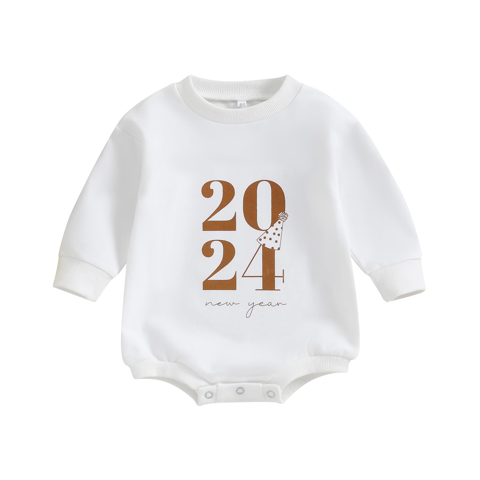 KuriozudFirst New Years Outfit Baby Girl Boy Bubble Romper Long Sleeve Sweater Onesie Happy New Year Clothes 2024