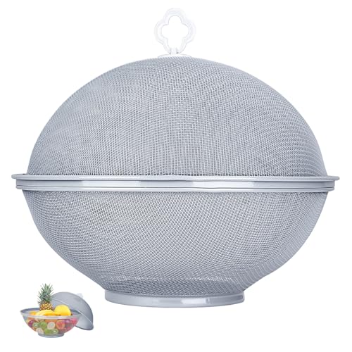 Fruit Fly Proof Fruit Storage Basket Metal Mesh Fruit Bowl w Lid Grey1PCS
