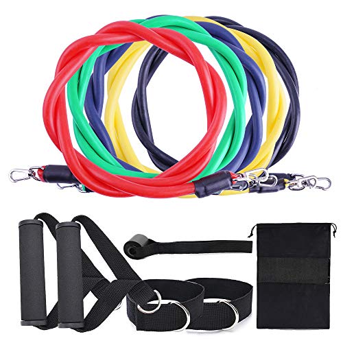 Bandas de Resistencia Al Ejercicio 11 Piezas Bandas de Resistencia Al Ejercicio con 5 Tubos para Ejercicios 2 Agarres para Las Manos 2 Correas para Los Tobillos Ancla de La Puerta Bolsa de Yoga Cover